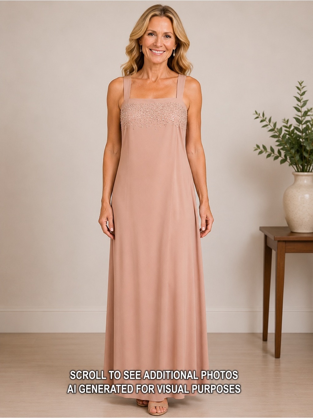 Donna Morgan Dress Size 12 Blush Pink Beaded Strap Maxi Dress